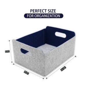 Welaxy storage baskets Felt Foldable Cube bin Shelf Bins Organizer Felt box for Kids Toys Magazine Books Clothes for Office Bedroom Closet Babies Nursery (navy x 3)