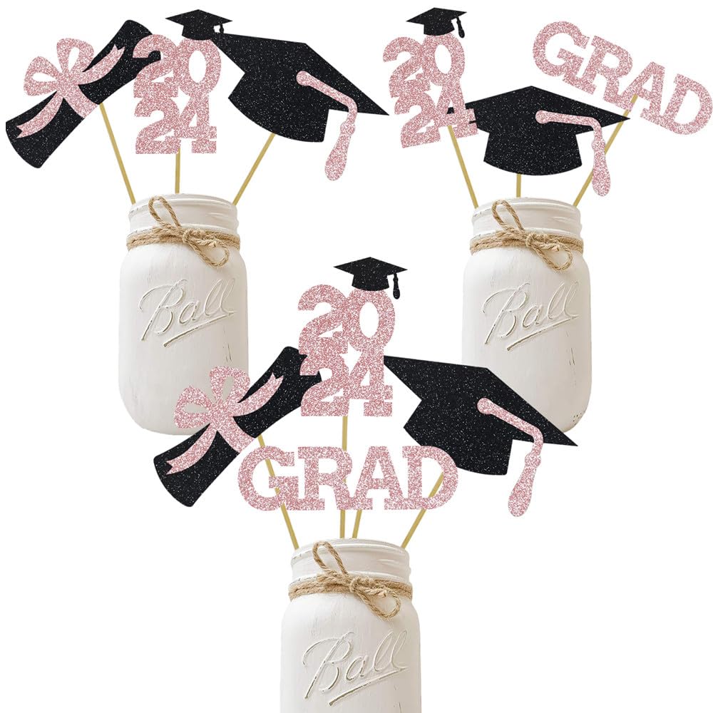 Rose Gold Graduation Party Centerpiece Photo Table Decoration Grad Sticks Glitter Favors Gift Ideas 16 Pieces