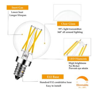 Dimmable E12 Candelabra LED Edison Bulbs, 4W Equal to 40 Watt G16.5 Mini Globe Light Bulbs, 2700K Warm White, E12 Mini Globe Bulb for Chandeliers, Ceiling Fan, Pendant 5-Pack