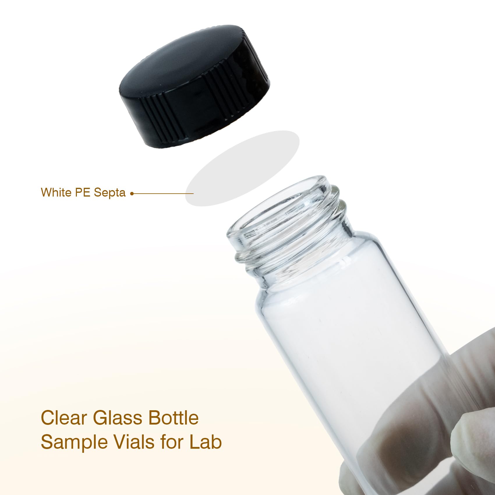 ALWSCI 3 ml Sample Vial, Clear Glass 13-425 Thread Storage Vial, Liquid Sampling Sample Glass Thread Bottles, Capacity 3 ml with 13-425 Black Screw Cap, PE Liner, Pack of 100