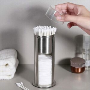 Tomotato Cotton Pad Holder, Makeup Cotton Round Holder Stainless Steel Qtip Makeup Removers Cotton Swab Dispenser Cotton Pad Organizer Container with Lids, 2.9x7.3 inch