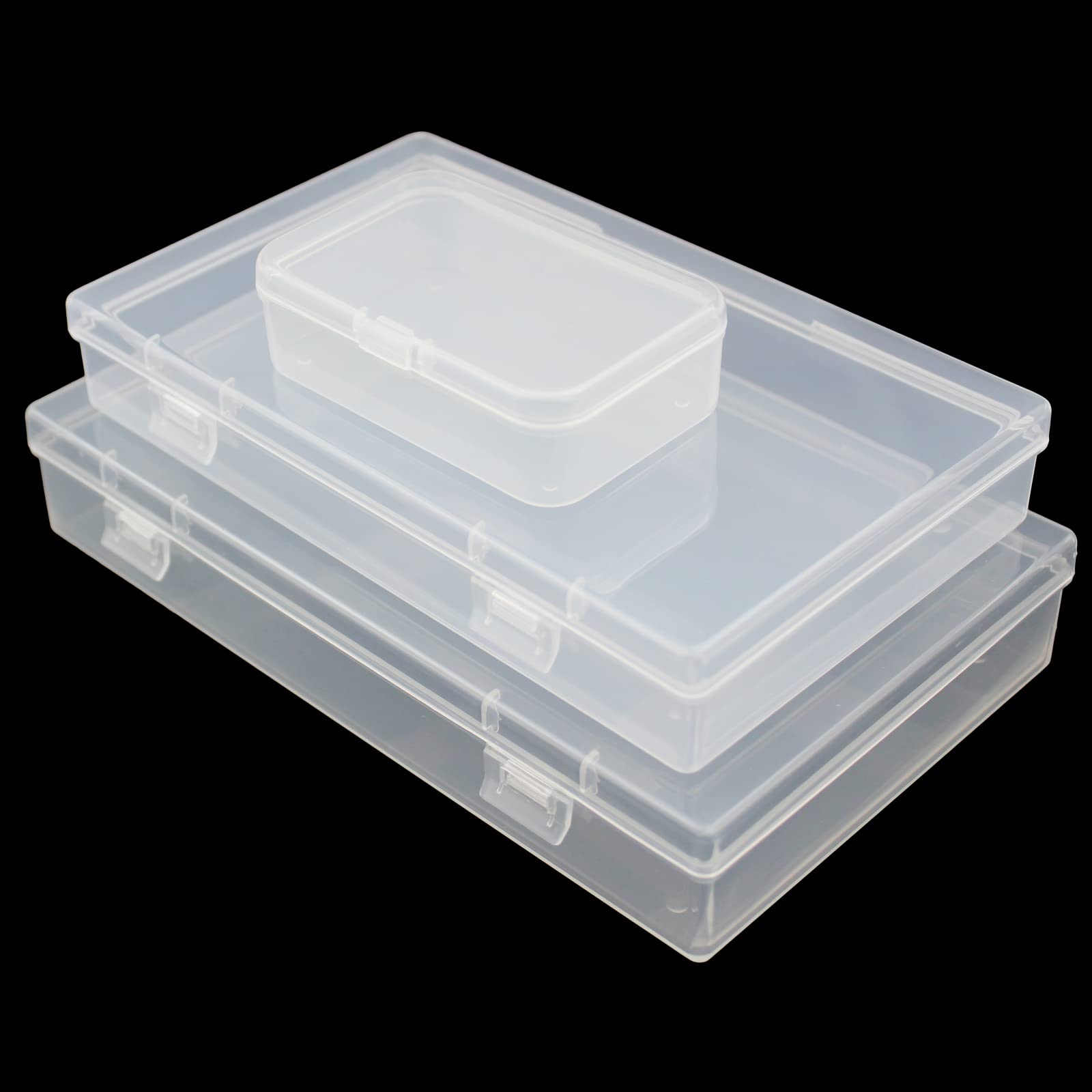 LJY 20 Pieces Mixed Sizes Rectangular Empty Mini Clear Plastic Organizer Storage Box Containers with Hinged Lids for Small Items and Other Craft Projects