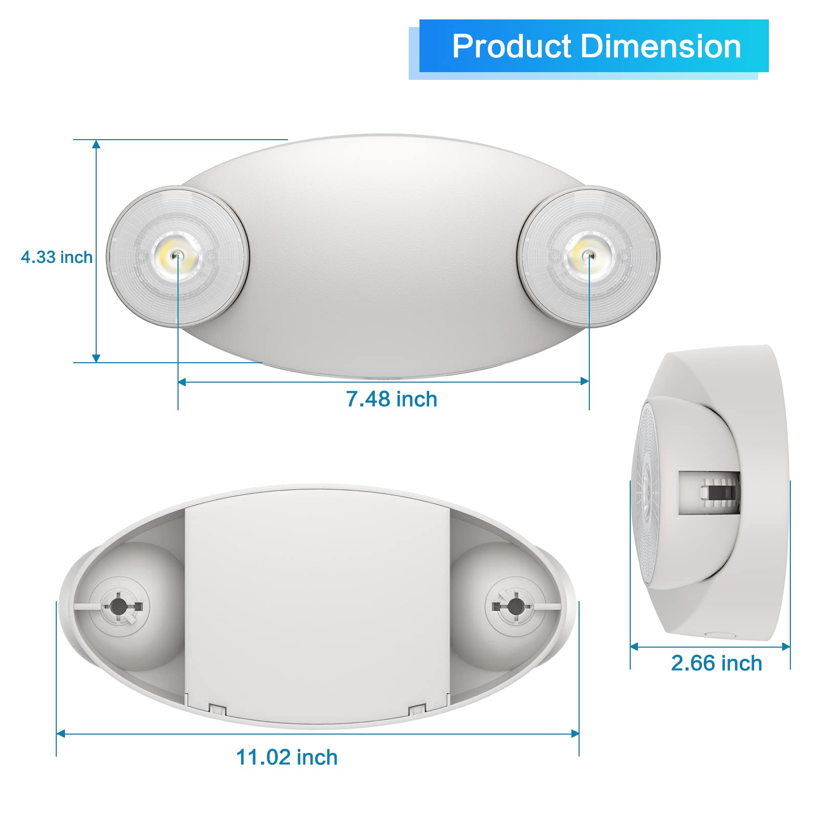 SPECTSUN 1 Pack LED Emergency Light with Battery Backup-Adjustable 2 LED Bug Eye Head Emergency Lighting -UL Certified 120-220VAC Emergency Exit Lighting Fixtures for Business/Home.