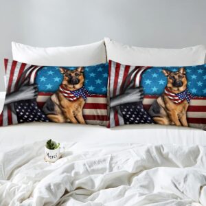 American Flag Duvet Cover Set King Size,German Shepherd Animal Comforter Cover with 2 Pillowcases,Stars Stripes USA Flag Modern Bedding Set for Adult Young Bedroom Xmas Gift