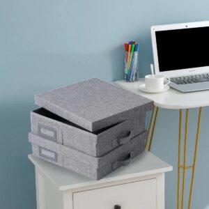 Juephe Linen Scrapbook Storage Box Photo Storage Box,Document Letter Box, Photo Boxes Cases, Organizer Box Storage Containers 15 '' x 13 '' x 4 ''，Gray (2)