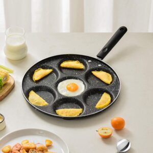 TOPINCN 7-Cup Egg Frying Pan, Egg Cooker Pan, Pancakes Frying Pan, Non-Stick Coating Pancakes Fried Eggs, Plett Crepes Burger Maker Kitchen Eye Pan With Gas Stove Induction Cooktop Kit