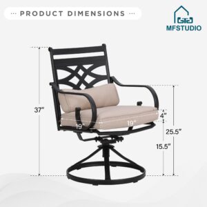 MFSTUDIO 4 Piece Black Patio Dining Chairs with Beige Thick Cushions,Outdoor Furniture Metal Chairs with Armest for Garden, Poolside, Backyard, Bistro