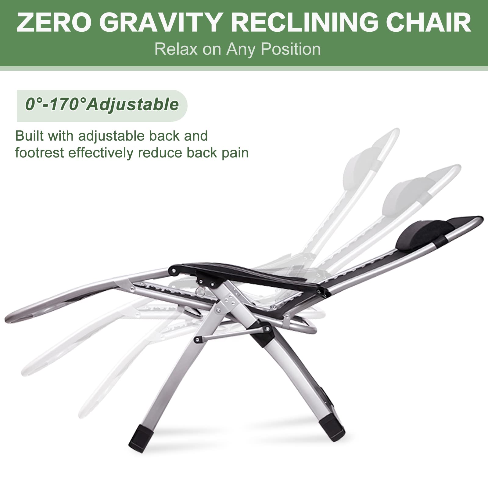 Barbella Grey Zero Gravity Chair, Adjustable Reclining Lounge Chair with Removable Cushion, 440lbs Capacity, Headrest & Cup Holder, Folding Patio Chair for Indoor & Outdoor