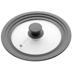 Loreso Silicone Glass Lid Grey - Universal Silicone Glass Lid for Pots Pans & Skillet 7, 7.5, 8, 8.5, 9 & 9.5" Inches, Tempered Glass Lid with Steam Vents & Cool-Touch Handle (Small - Grey)