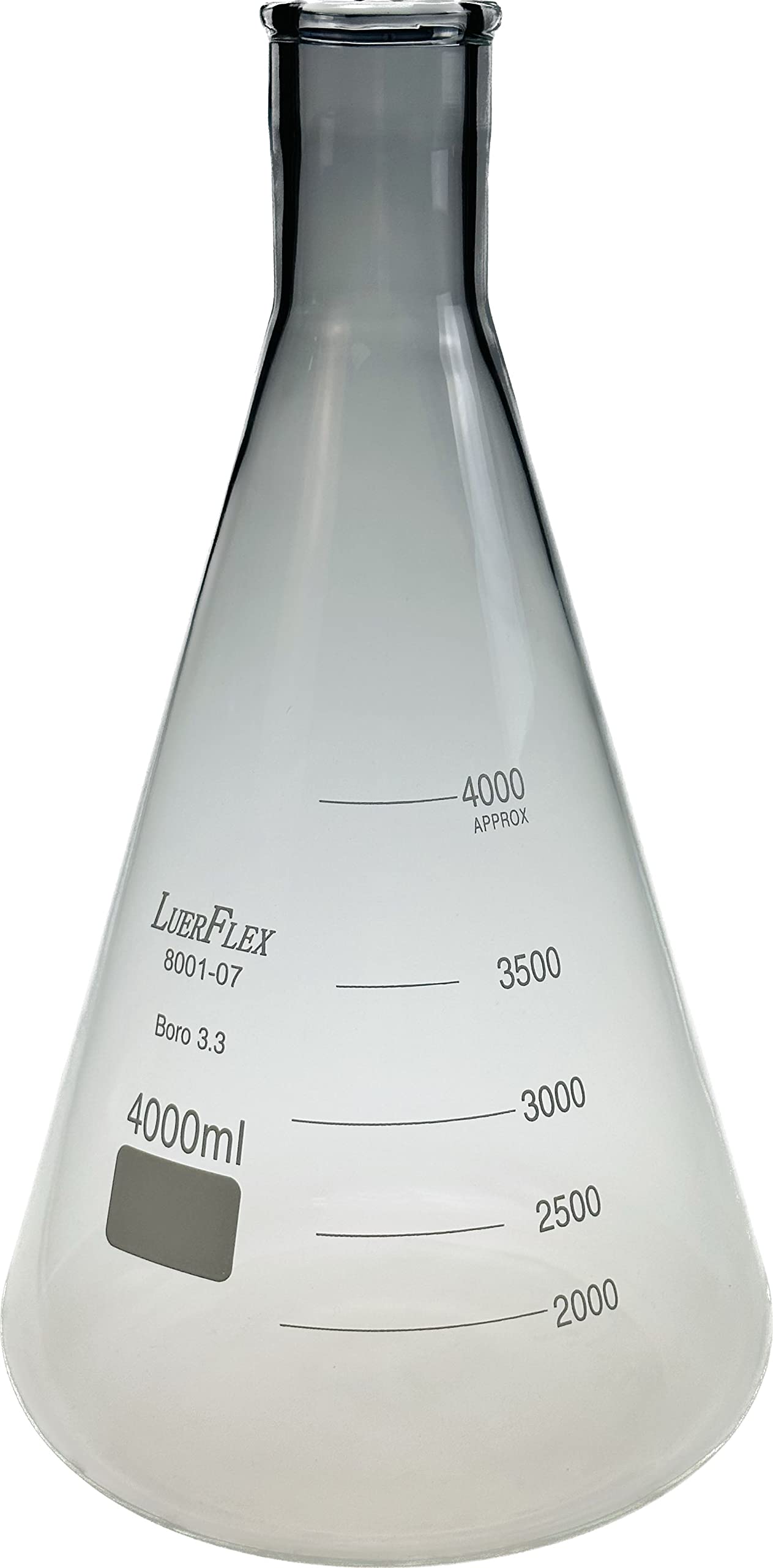 LUERFLEX 4000ML 1GAL Erlenmeyer Flask Borosilicate Glass Pack of 1