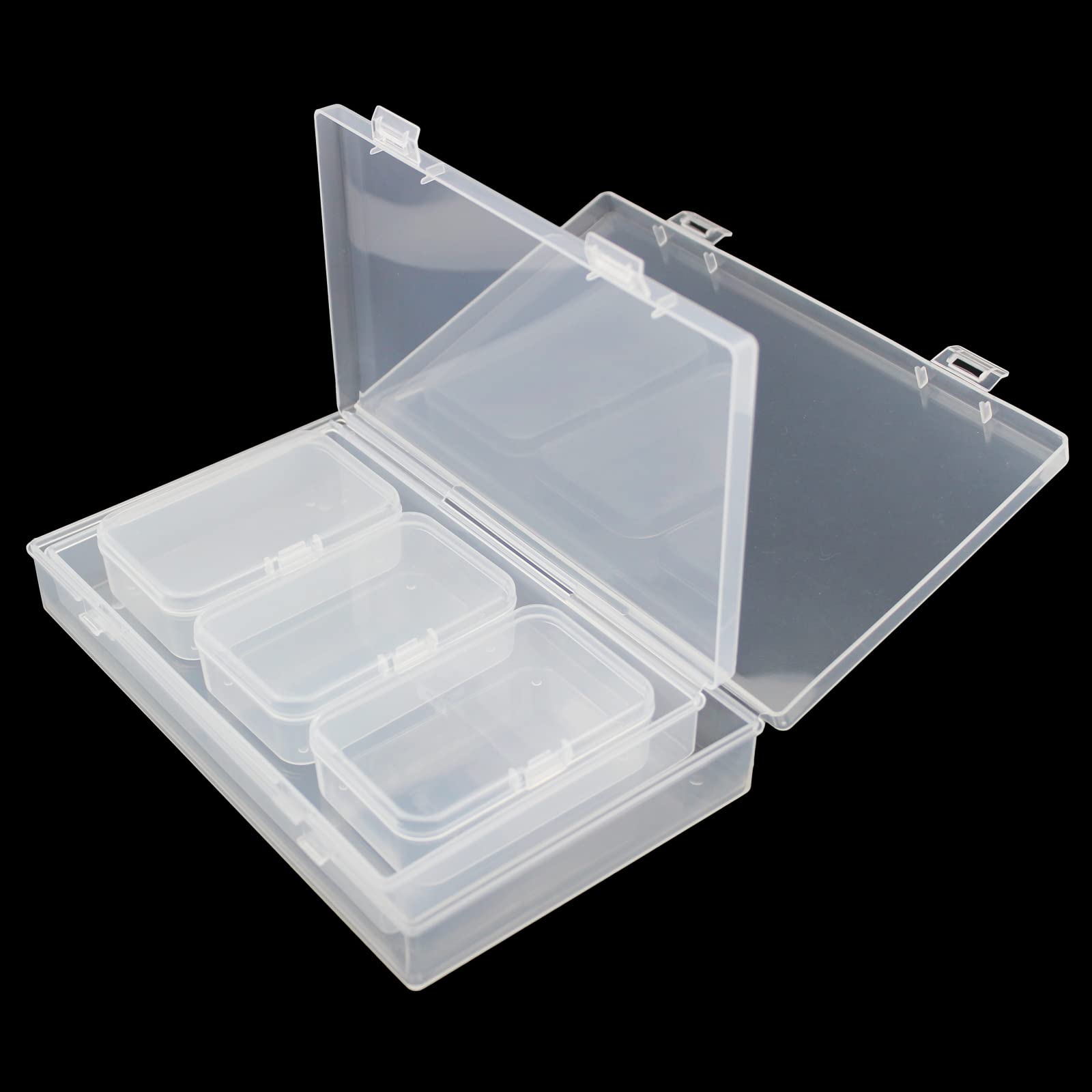 LJY 20 Pieces Mixed Sizes Rectangular Empty Mini Clear Plastic Organizer Storage Box Containers with Hinged Lids for Small Items and Other Craft Projects