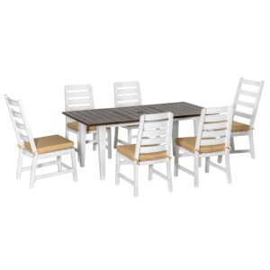 outsunny patio dining set for 6, outdoor furniture set with a table & chairs, cushions, umbrella hole for garden, backyard, or poolside, beige