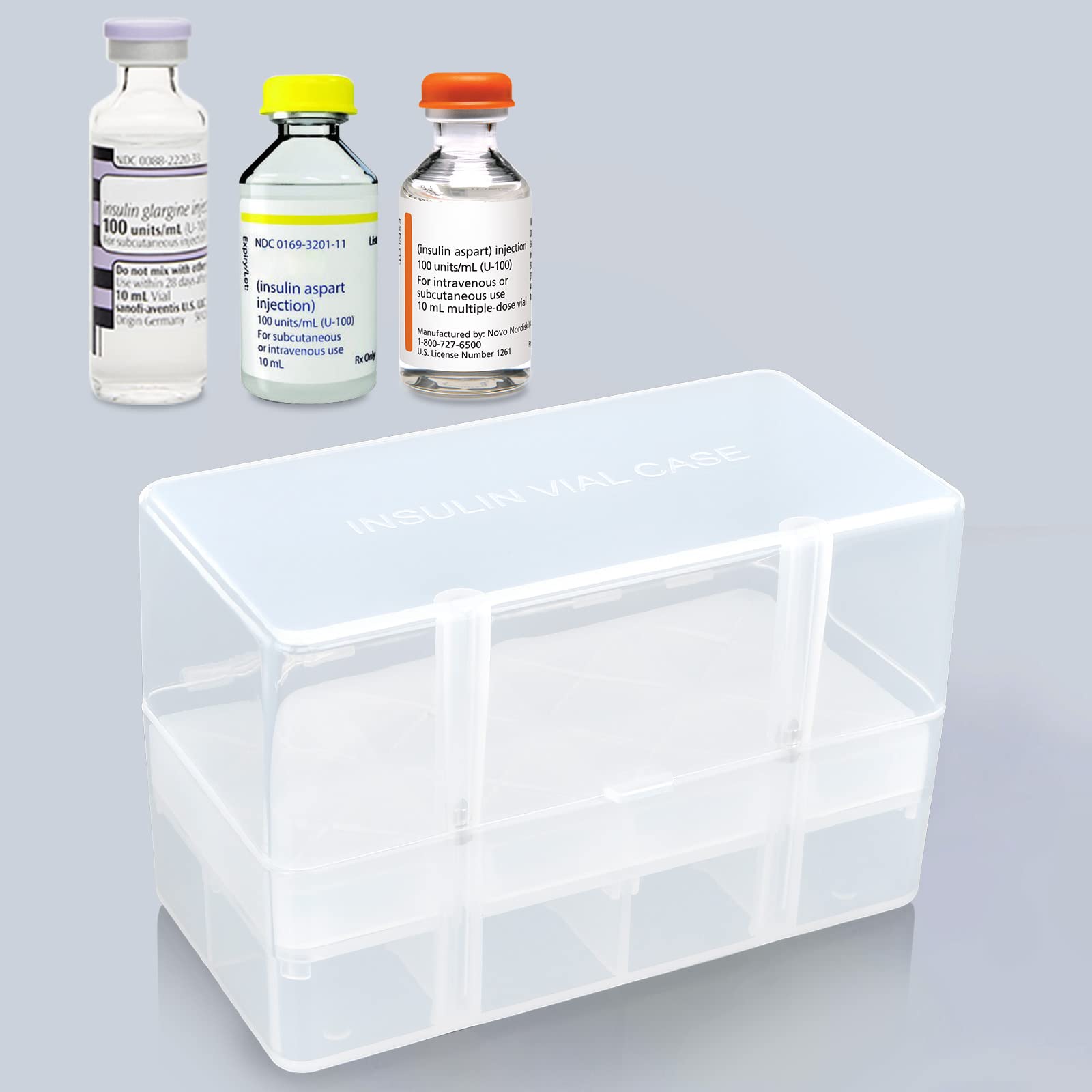 Healvaluefit 8-Holes Medication Vial Storage Box for Fridge, Insulin Vial Holder Organizer Case Fits Various 5ml-15ml Injectable Medicines Vials - Clear