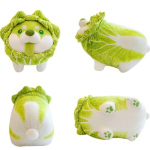 Maomoto Cabbage Dog Plush Toys Vegetable Dog Toy, 15.7" Cabbage Shiba Inu Corgi Akita Dog Stuffed Figure, Cute Vegetables Dog Hugging Pillow, Soft Toy Children's Gift