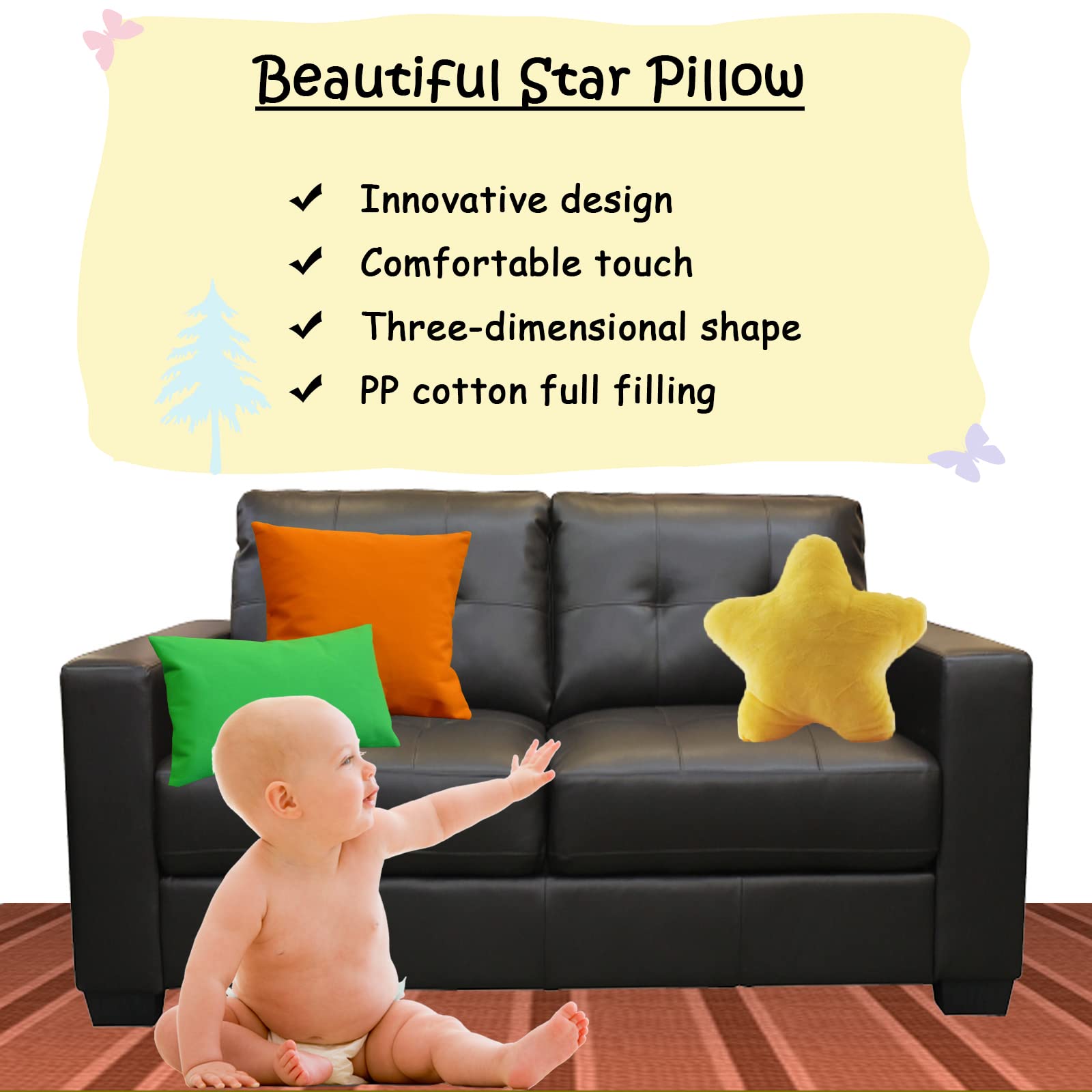 zhidiloveyou Star Pillow Plush Yellow, Stuffed Star Shaped Pillow Cute Toy for Kids 15.7 inch