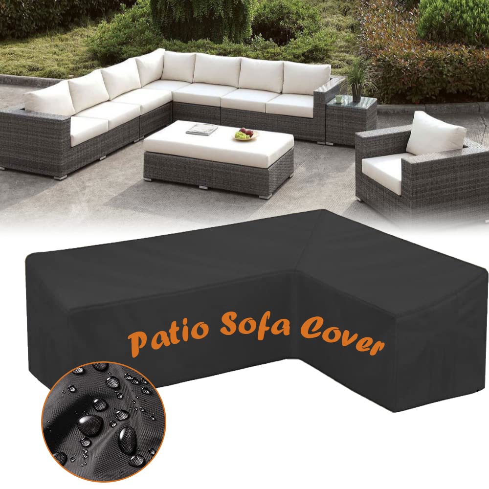 SUNSURE Patio Sofa Covers L-Shaped Sectional 112x87in Black Outdoor Waterproof Furniture Cover Dustproof Furniture Sets All Weather Protection Dust Cover for Patio Lawn Garden Veranda (112"x87")