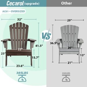 Cecarol Oversized Adirondack Chair Plastic, Outdoor Fire Pit Chair with Cup Holder, Adirondack Patio Chair Weather Resistant for Outside, Porch, Lawn, Garden- AC01, Coffee