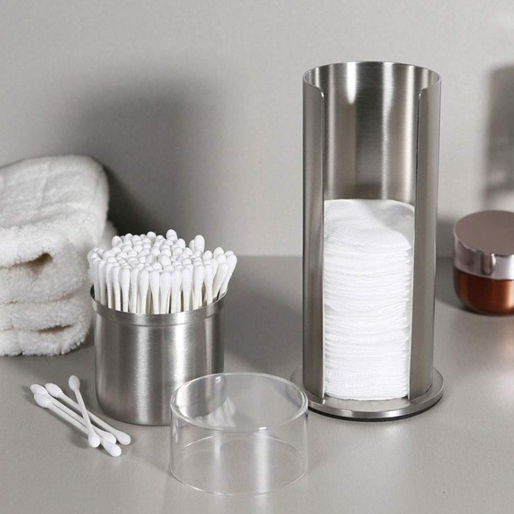 Tomotato Cotton Pad Holder, Makeup Cotton Round Holder Stainless Steel Qtip Makeup Removers Cotton Swab Dispenser Cotton Pad Organizer Container with Lids, 2.9x7.3 inch