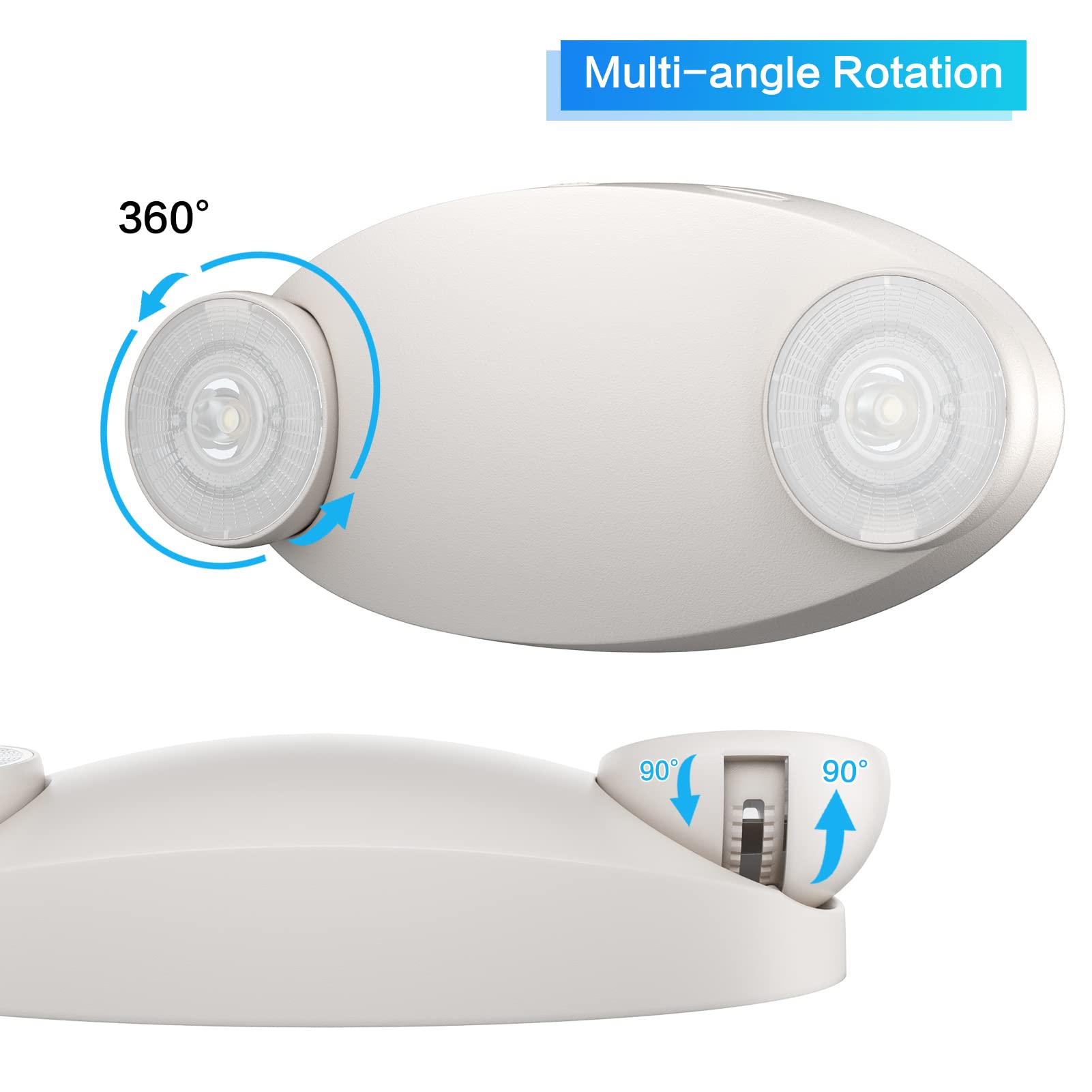 SPECTSUN 1 Pack LED Emergency Light with Battery Backup-Adjustable 2 LED Bug Eye Head Emergency Lighting -UL Certified 120-220VAC Emergency Exit Lighting Fixtures for Business/Home.