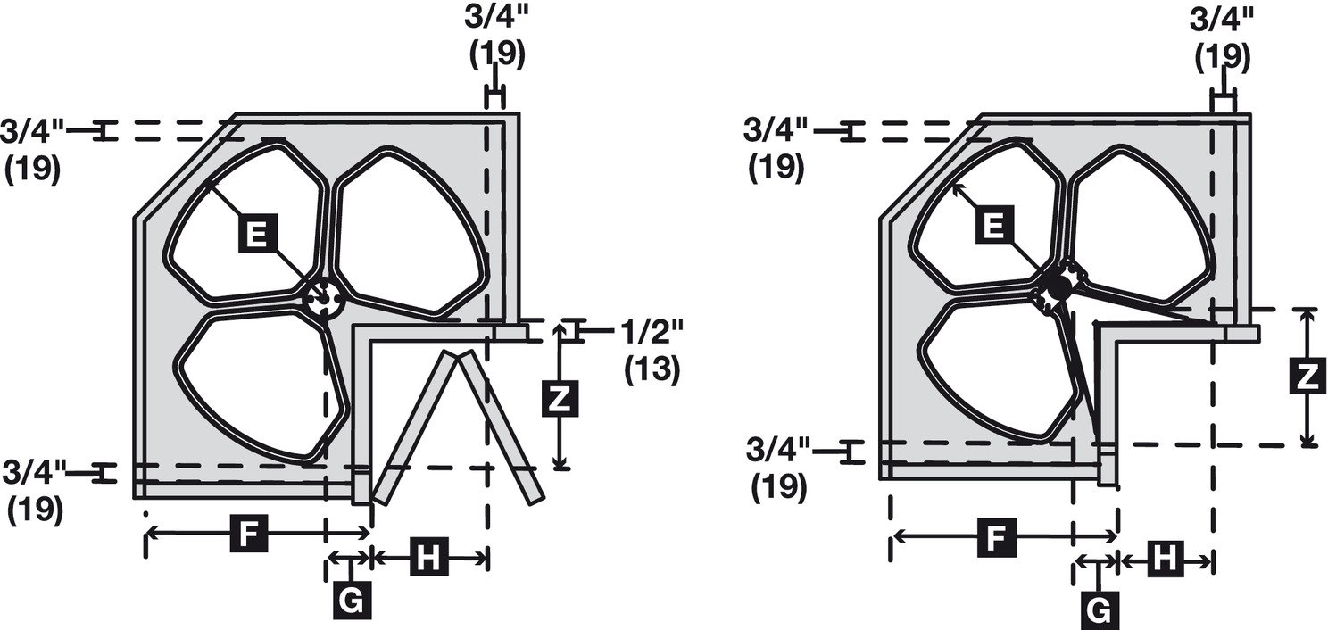 Kitchen Inventions Rotating Corner Base Cabinet Recycling Trash Center with Three Bins 3 x 32 qts Capacity Chrome/White