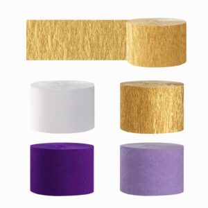 Purple-Gold Party Decorations Crepe-Paper Streamers - 8 Rolls White Purple Lavender Graduation Steamer Woman Birthday Wedding Bridal Shower Paper Garland Mothers Valentines Day Decor Panduola