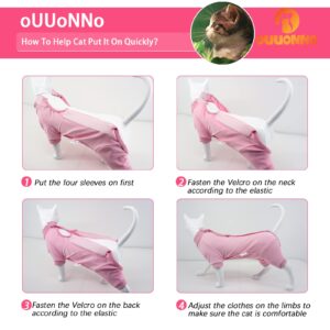 oUUoNNo Cat Recovery Suit for Abdominal Wounds or Skin Diseases,E-Collar Alternative for Cats,After Surgery Wear,Pajama Suit Long Sleeve Prevent Shedding (X-Small, Pink)