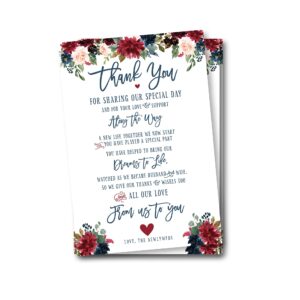 Your Main Event Prints 50 Navy Burgundy Wedding Thank You Place Setting Cards, Great For Adding to Your Table Centerpieces and Wedding Decorations for Receptions, Pack of 50 Cards