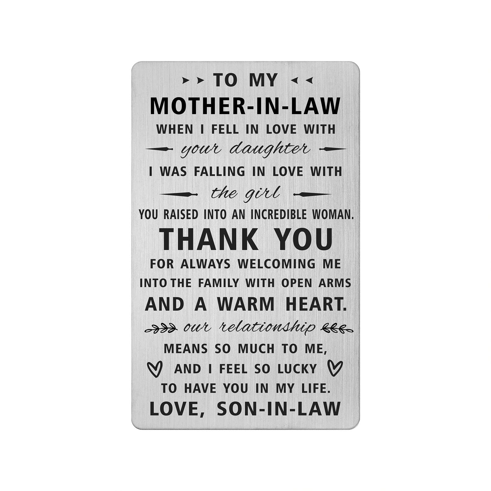 Yobent Mother In Law Gift from Son In Law, Wallet Card for Mother-In-Law from Groom, Mother of The Bride Gifts, Unique Mom in Law Wedding Day Christmas Gifts, Mother's Day Present