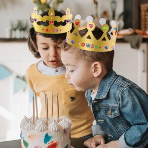 Axeyil 38 Pcs Paper Crowns for Kids Boys Girls Adults Princess Prince King, Classroom Crown, Birthday Party Hats with Gold Gem Jewels Number Letter Stickers, DIY Decorate Decor Favor Supplies