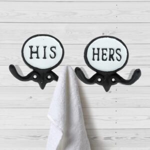 Wallcharmers Set of 2 His and Hers Towel Hooks for Bathrooms, Mr & Mrs. Farmhouse and Rustic Bathroom Hooks for Towels, Black & White