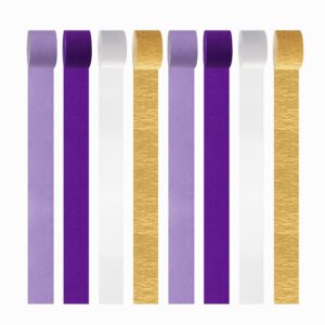 Purple-Gold Party Decorations Crepe-Paper Streamers - 8 Rolls White Purple Lavender Graduation Steamer Woman Birthday Wedding Bridal Shower Paper Garland Mothers Valentines Day Decor Panduola