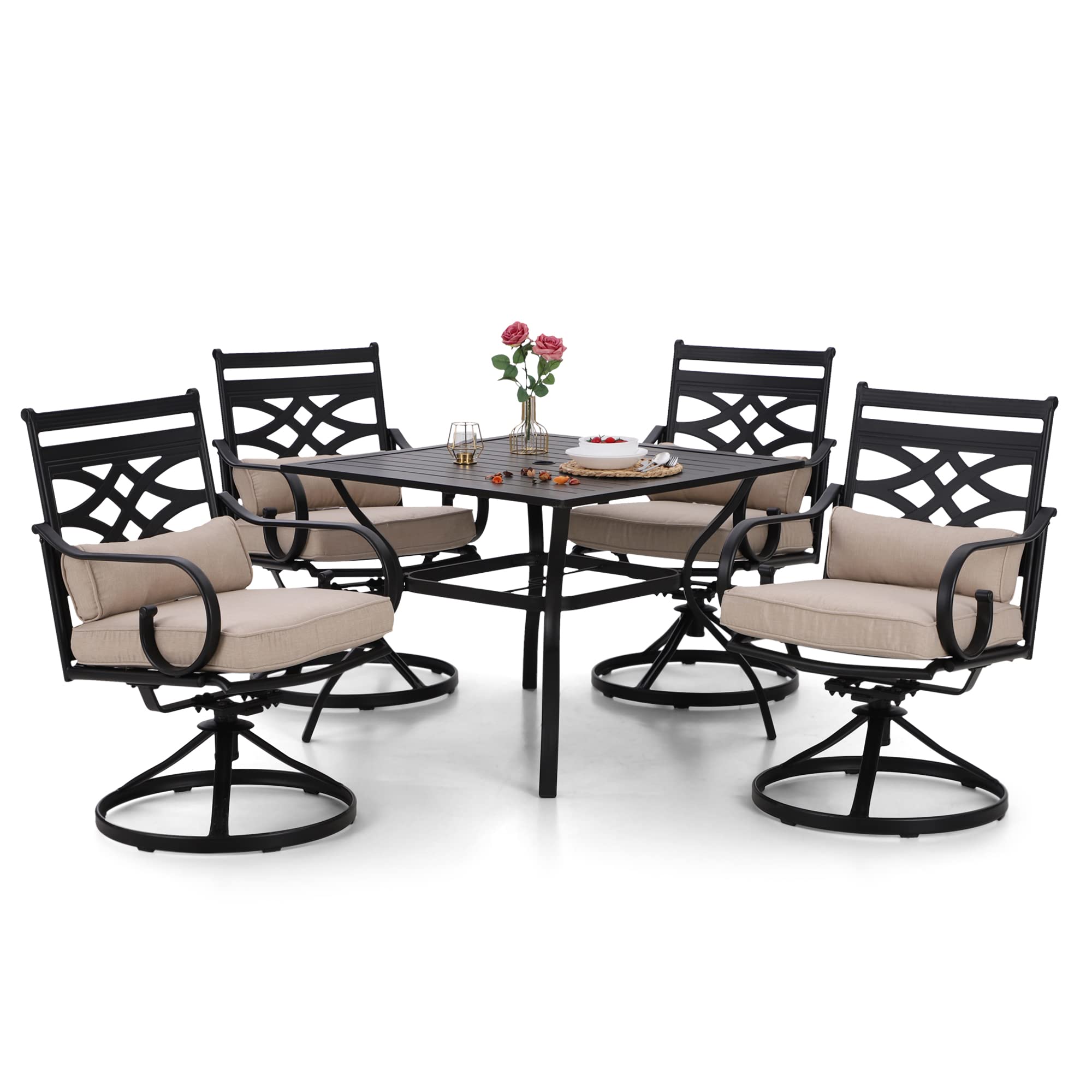 Sophia and William Outdoor Patio Dining Set for 4, Outdoor Table and Chairs, Removable Seat Cushions, Black 37" Patio Dining Table