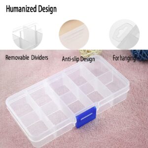 False Nail Tips Transparent Plastic Storage Box 3 Pieces ,Small Travel Organizer Container Adjustable Removable Divider for Beads Craft Jewelry Earring Screws Nail Rhinestones Accessories (10 Slots)