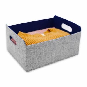 Welaxy storage baskets Felt Foldable Cube bin Shelf Bins Organizer Felt box for Kids Toys Magazine Books Clothes for Office Bedroom Closet Babies Nursery (navy x 3)