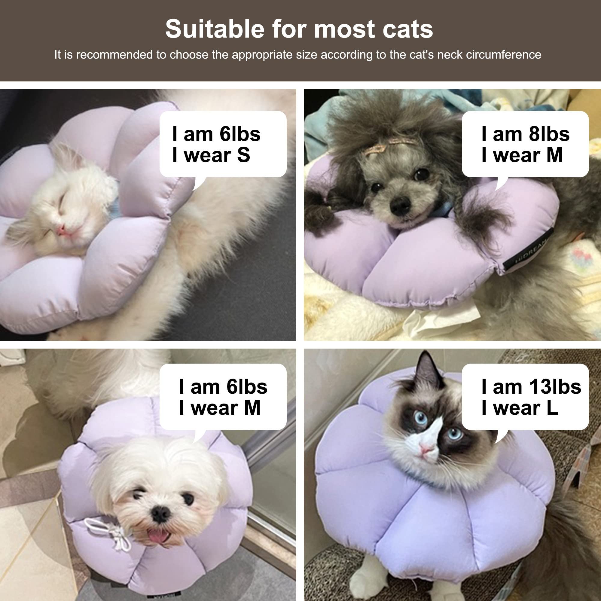 Cat Cone Collar,Cute Waterproof Cat Recovery Collar,Anti-Bite Lick Wound Healing Safety Elizabethan e Collar for Cats,Purple Flower All-Season Style…