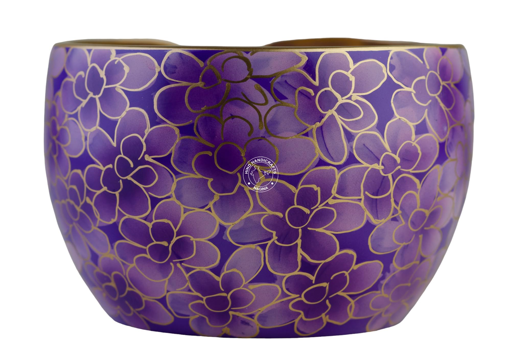 Hind Handicrafts Premium Solid Crafted Floral Metallic Finish Aluminium Portable Yarn Bowl Holder for Knitting Crochet Christmas Gift Set (6" x 6" x 4", Purple)