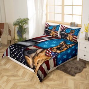 American Flag Duvet Cover Set King Size,German Shepherd Animal Comforter Cover with 2 Pillowcases,Stars Stripes USA Flag Modern Bedding Set for Adult Young Bedroom Xmas Gift