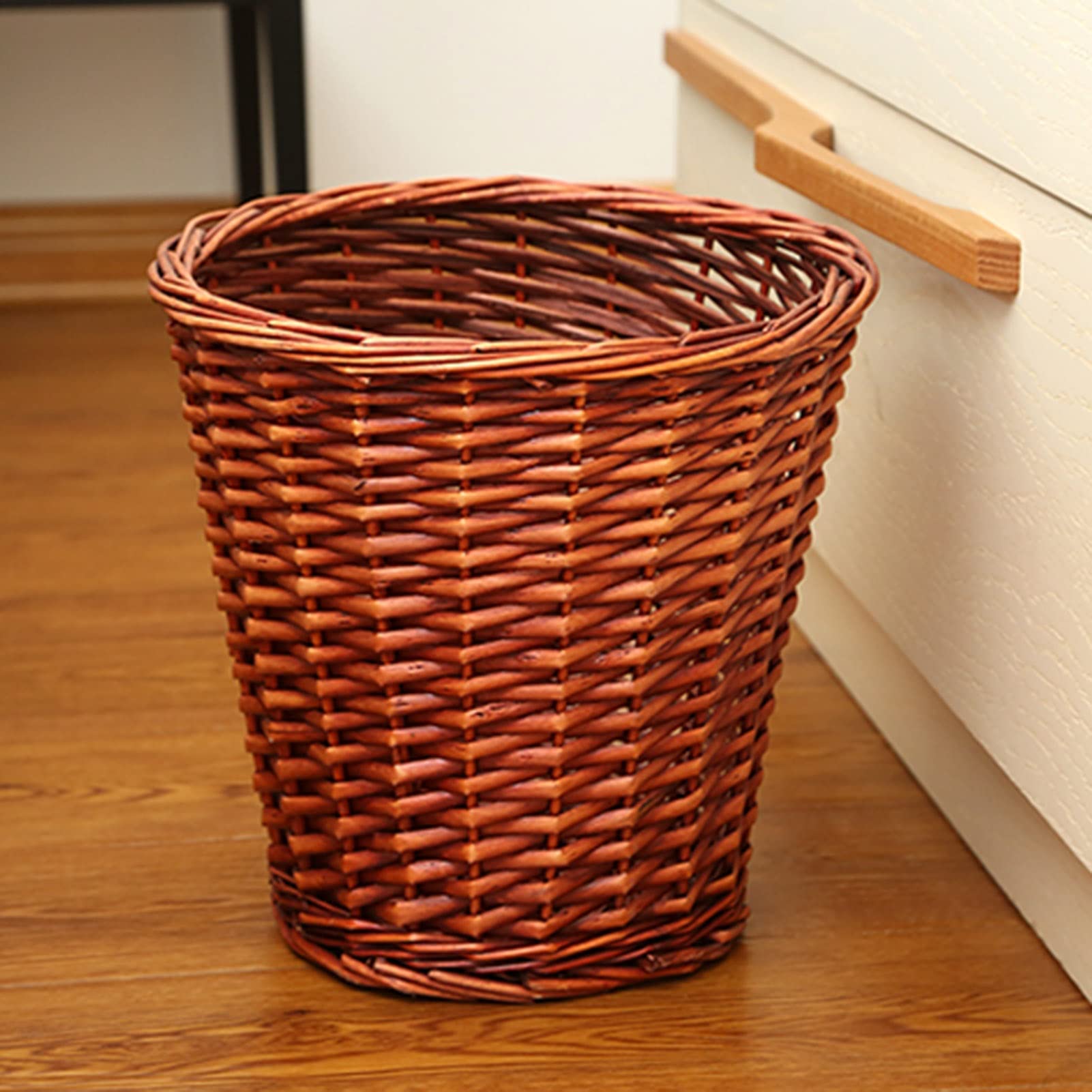 CL-ZZZ Round Wicker Paper Recycle Basket Bin Trash Can, Hand-Woven Whitout Lid Rattan Rubbish Bin for Bedroom Living Room Bathroom Office Kitchen