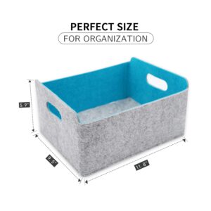 Welaxy storage baskets Felt Foldable Cube bin Shelf Bins Organizer Felt box for Kids Toys Magazine Books Clothes for Office Bedroom Closet Babies Nursery (Turquoise x 3)