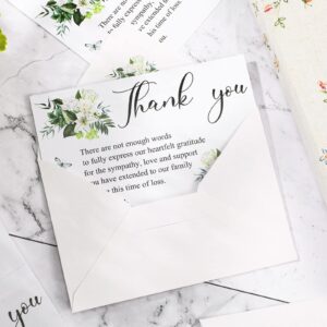 Marspark 50 Pack Thank You Sympathy Cards Funeral Thank You Cards with Envelopes and Message Memorial Card Sympathy Cards Greenery Bereavement Cards for Funeral Family Friends Loved Ones (Lily)