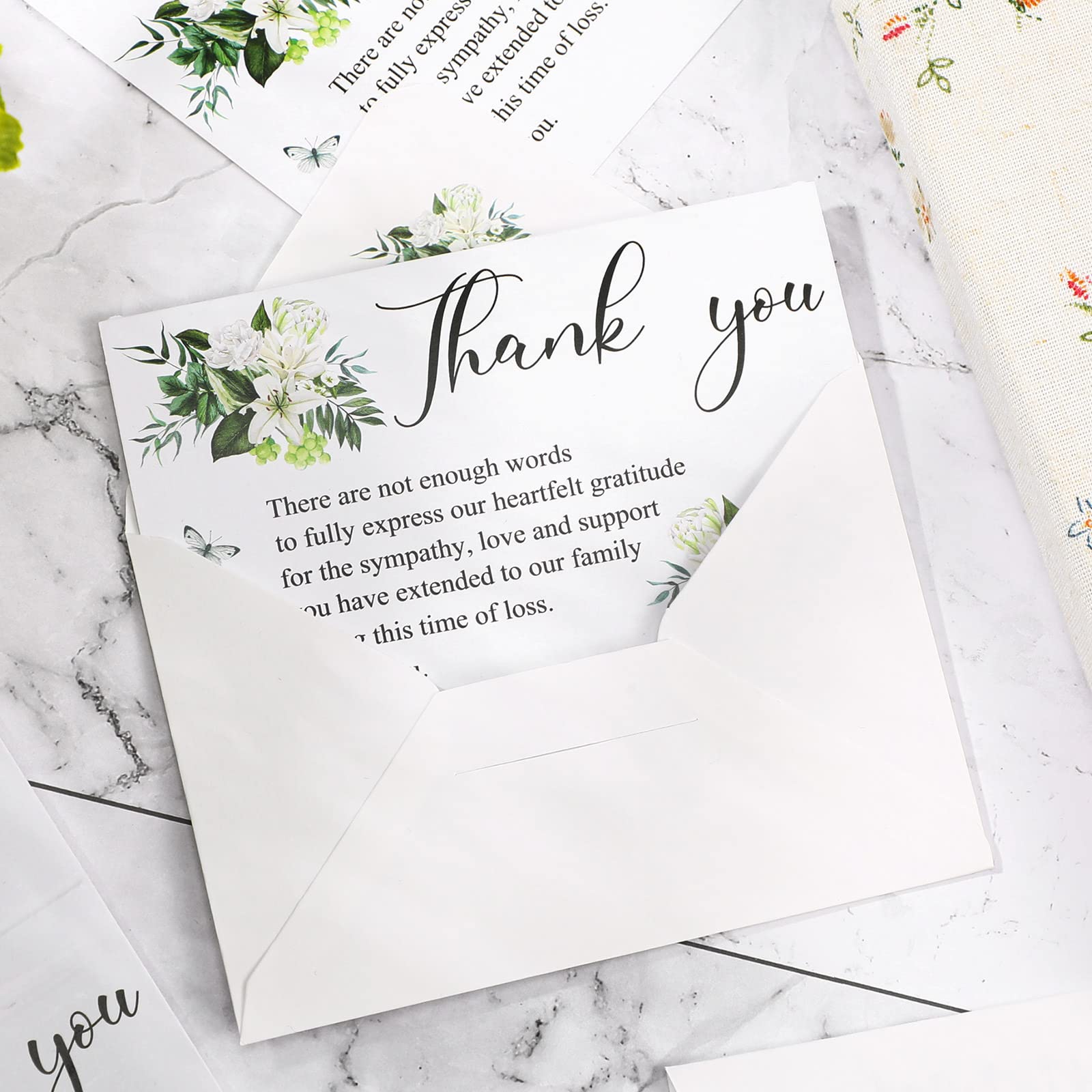 Marspark 50 Pack Thank You Sympathy Cards Funeral Thank You Cards with Envelopes and Message Memorial Card Sympathy Cards Greenery Bereavement Cards for Funeral Family Friends Loved Ones (Lily)