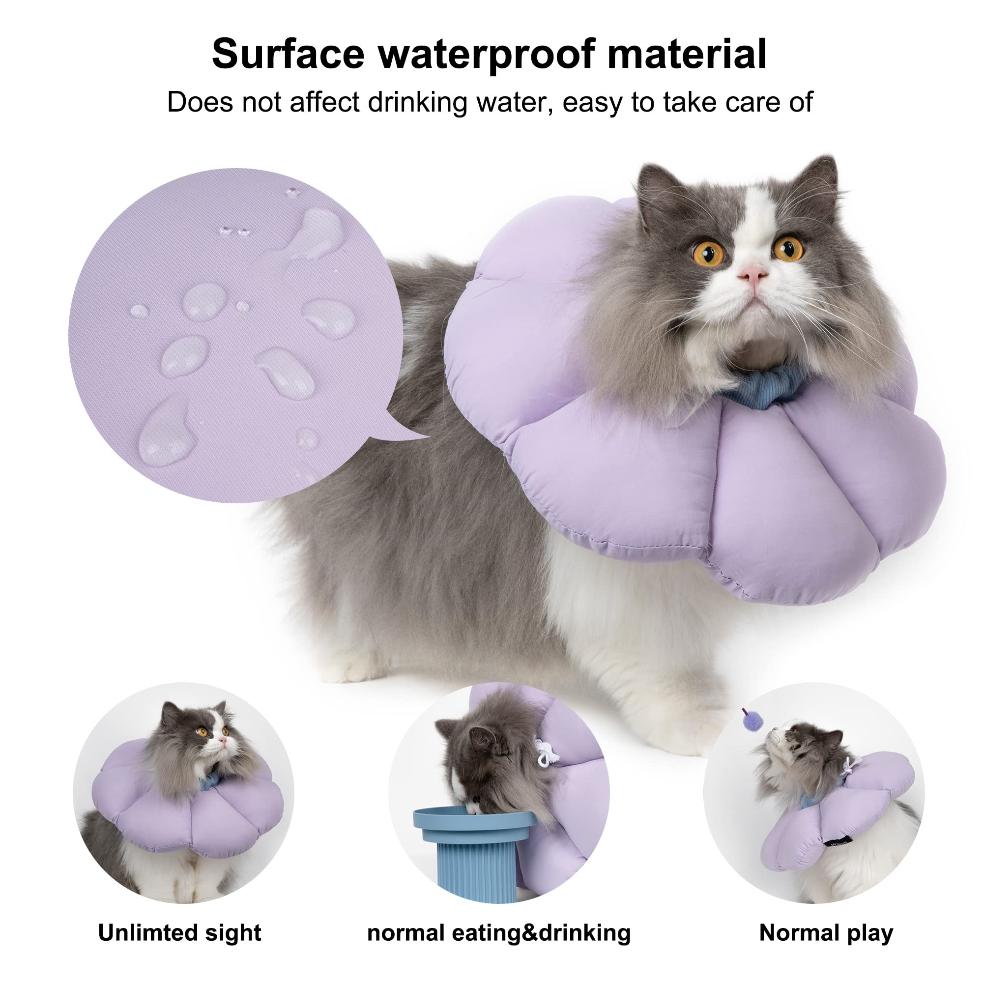 Cat Cone Collar,Cute Waterproof Cat Recovery Collar,Anti-Bite Lick Wound Healing Safety Elizabethan e Collar for Cats,Purple Flower All-Season Style…