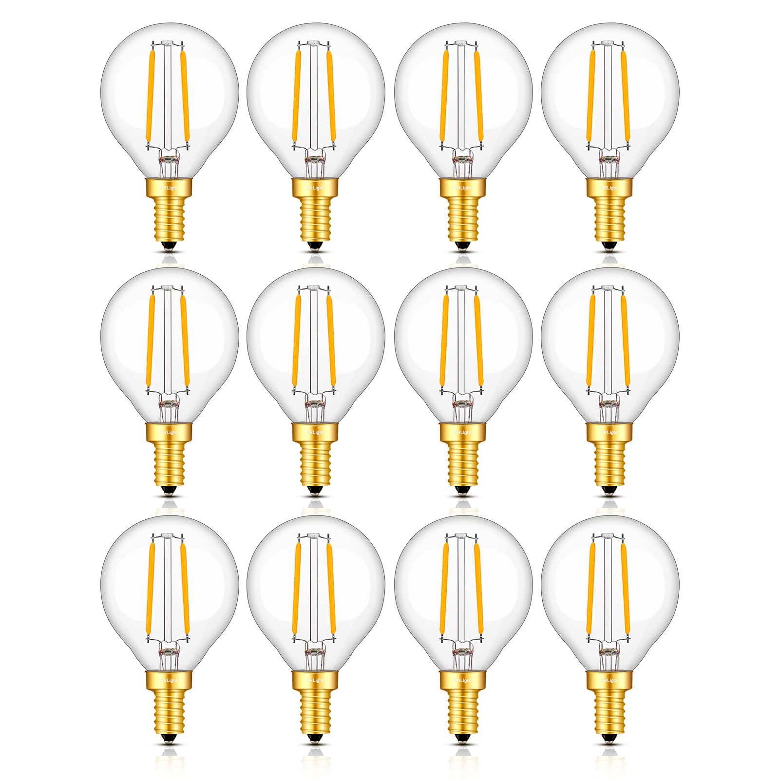 CRLight 2W LED Candelabra Bulb 25W Equivalent Warm White 2700K 250LM, E12 Vintage Edison G16(G50) LED Globe Bulb, Chandelier Bathroom Vanity Mirror Light Bulbs, Non-dimmable, 12 Pack