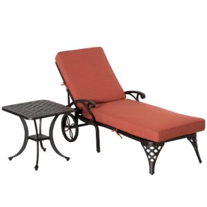 outsunny aluminum adjustable chaise lounge chair, folding 4-position patio recliner, wheels, armrests, side table, cushion for poolside, backyard, deck, porch garden, red