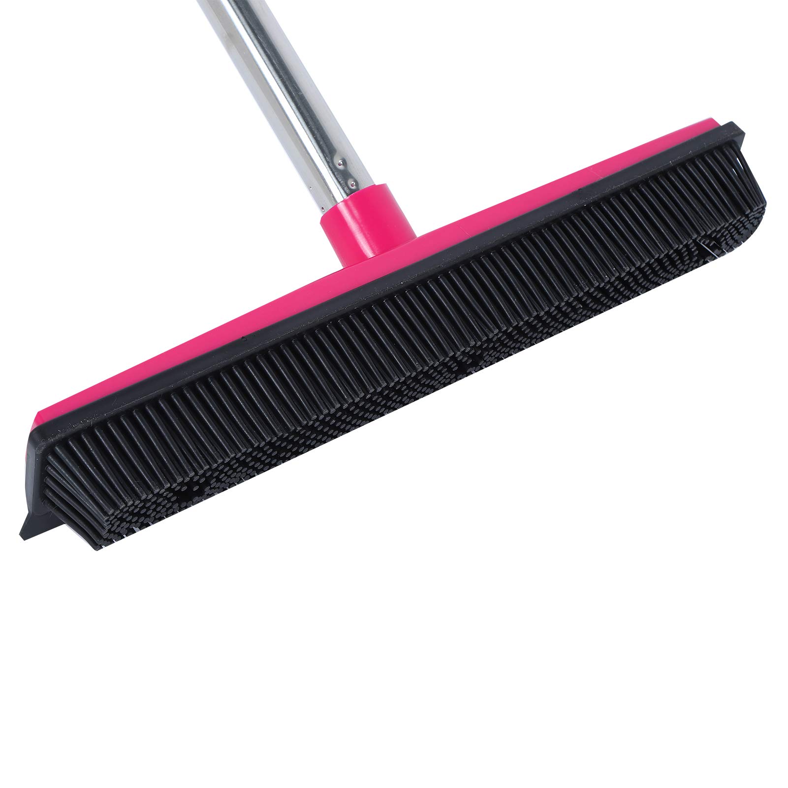 Carpet Hair Removal Broom with 48'' Telescoping Adjustable Handle, Rubber Broom Carpet Rake for Pet Hair Dust Removal Daily Household Cleaning(Pink)