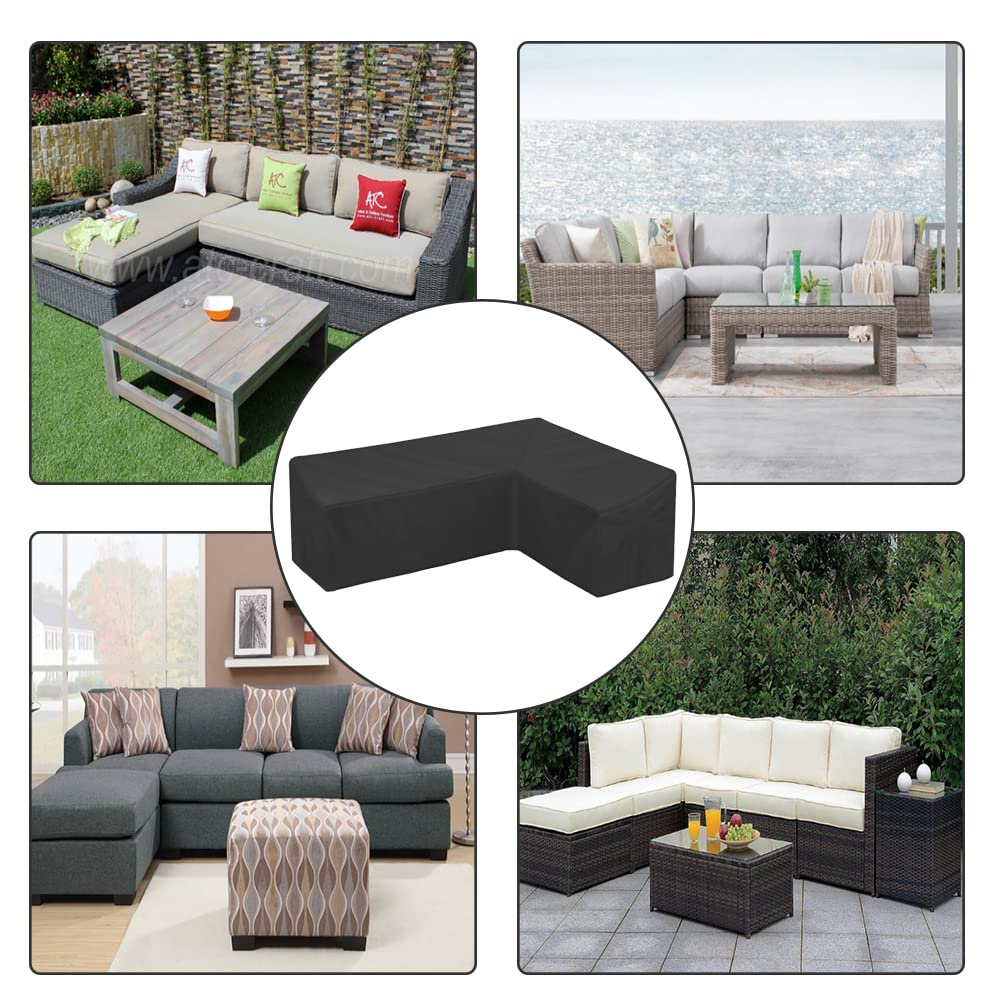 SUNSURE Patio Sofa Covers L-Shaped Sectional 112x87in Black Outdoor Waterproof Furniture Cover Dustproof Furniture Sets All Weather Protection Dust Cover for Patio Lawn Garden Veranda (112"x87")