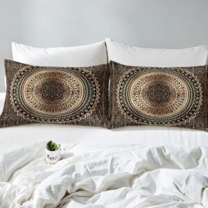 Brown Black Mandala Duvet Cover Set Twin Size,Boho Paisley Bedding Set for Girls Women Room Decor,Flowers Art Boho Comforter Cover,Hippie Mandala Quilt Cover with 1 Pillowcase