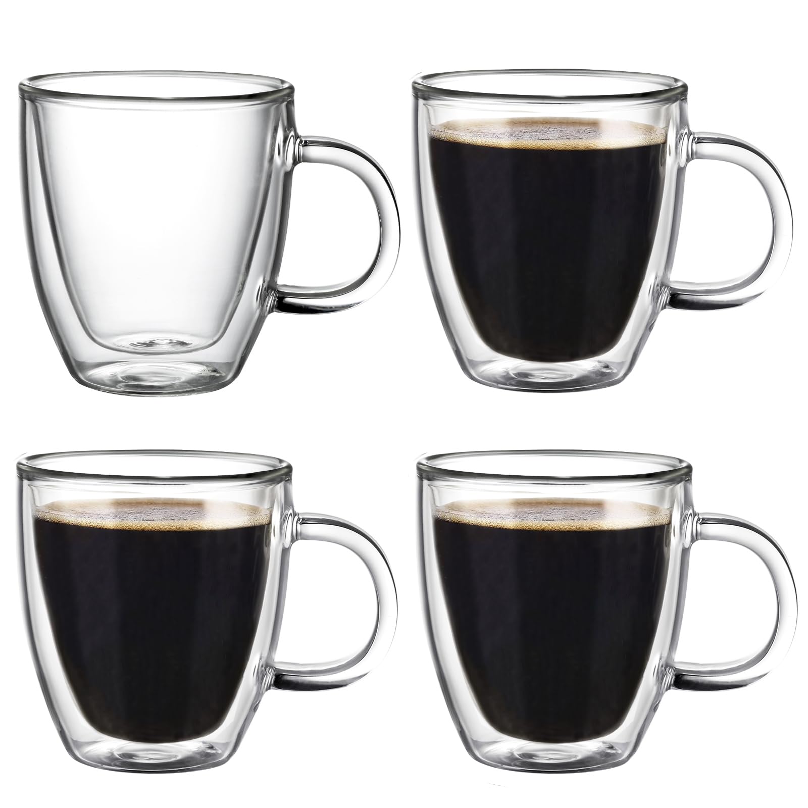 YUNCANG 5.5 oz Espresso Mugs (Set of 4), Double Wall Glass Coffee Cups with Handle Insulated Glasses Espresso Mugs