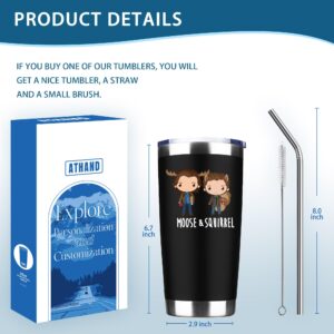 ATHAND Supernatural Merchandise Gifts Sam & Dean Moose & Squirrel Insulated Tumbler Cups Coffee Wine Mug With Lid Straw 20 OZ - Gifts Ideas for TV Show Fan,Friends, Family and Your Soul Mates (Black)