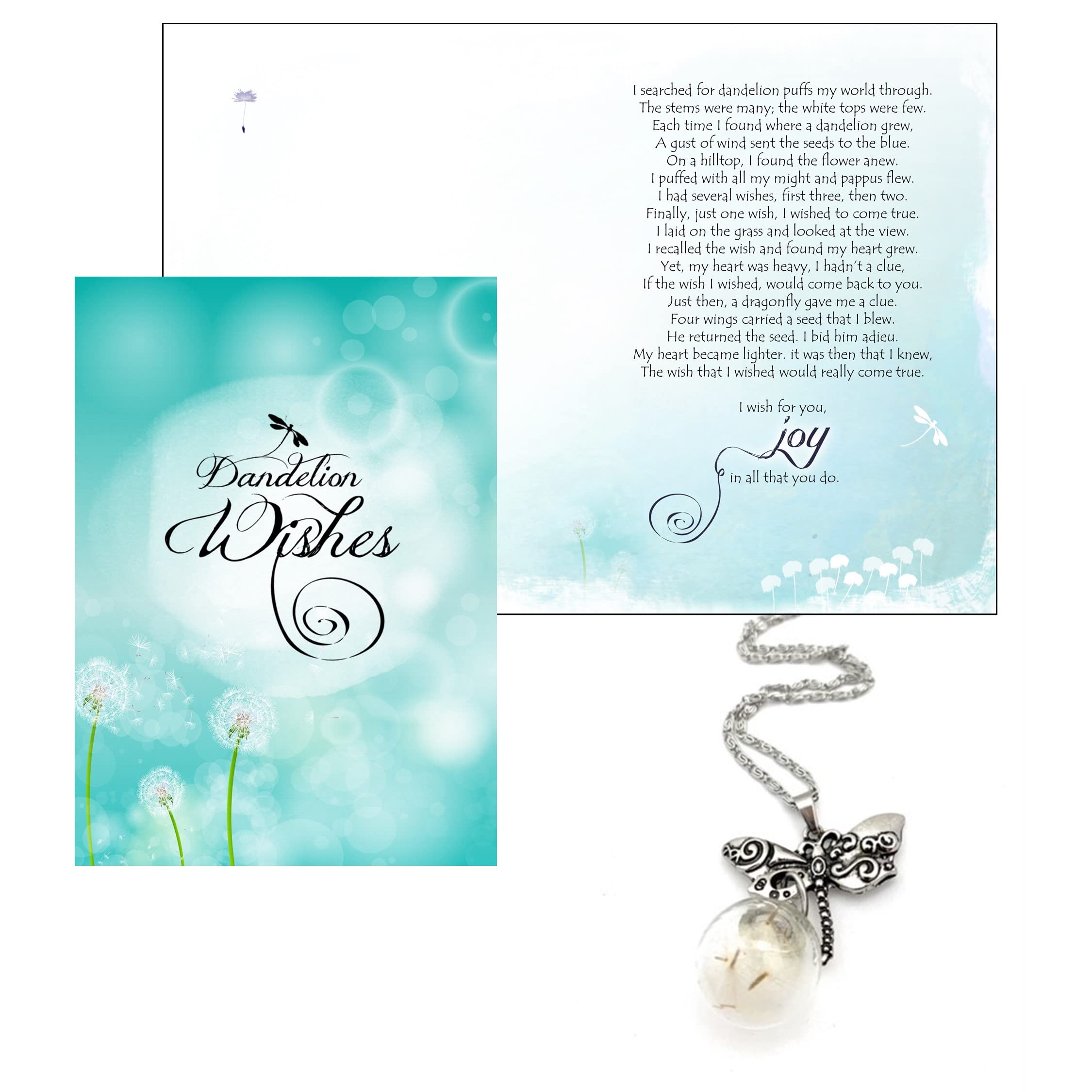 Smiling Wisdom - A Dandelion Wish of Joy Greeting Card and Real Seeds Gift Set - Goodbye, Birthday, Retirement, Journey, Graduation - Women - Dragonfly Dandelion Dangle